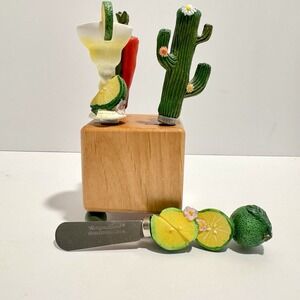 Harry & David Margarita & Cactus Cheese Spreaders In Wood Block